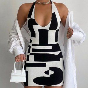 Checkered Halter Casual Sexy Backless